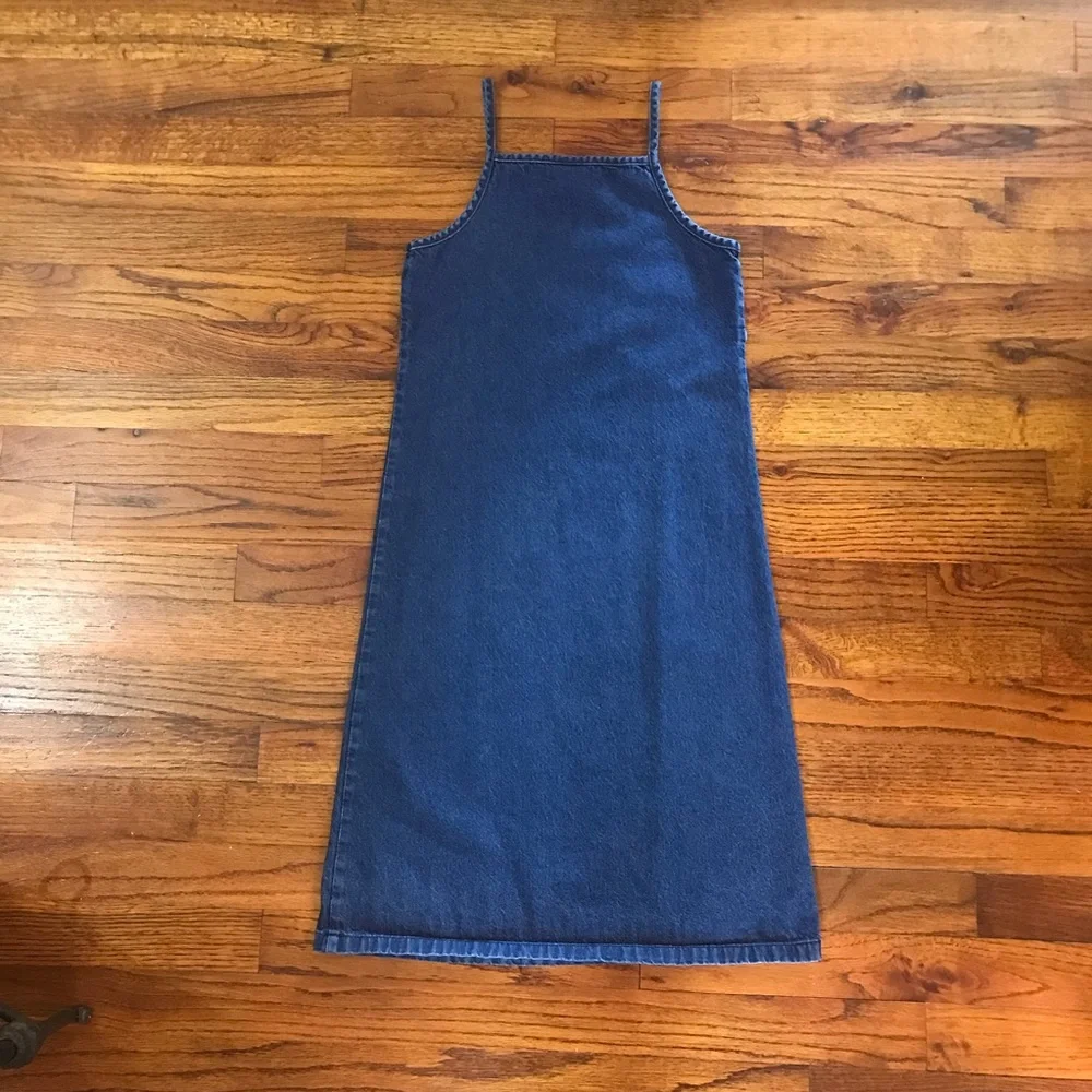Girls Blue Jean Denim Spaghetti Strap Dress Size Medium 7 / 8 100% Cotton